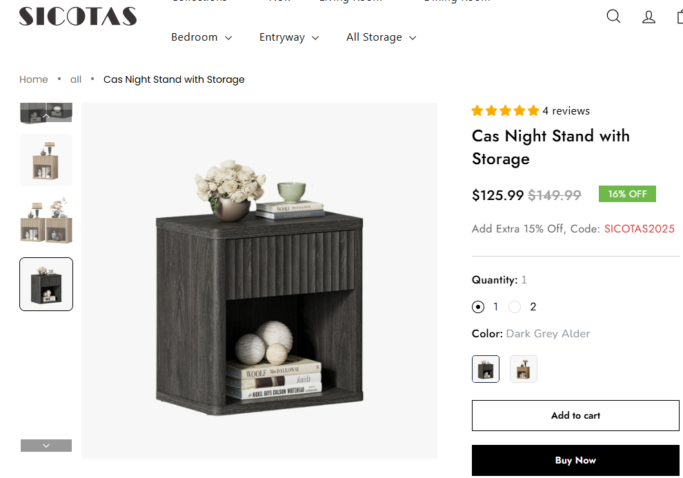 SICOTAS Tall Farmhouse Nightstand, Black Oak, Drawer & Shelf - Photo 7